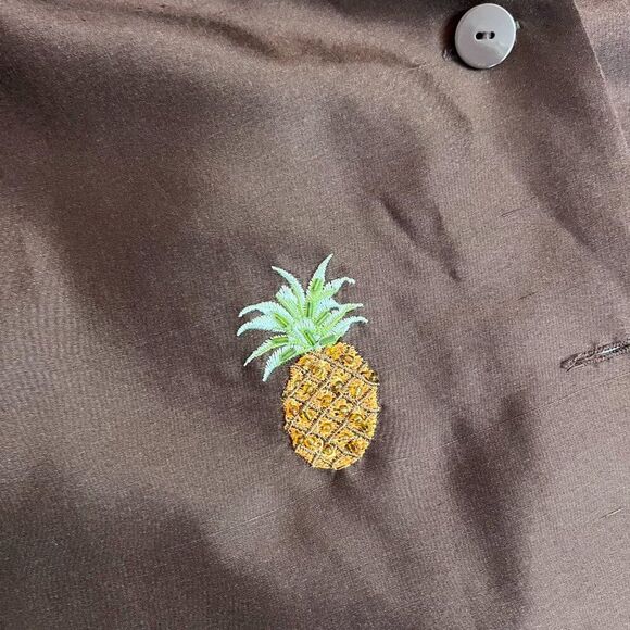 Vintage SilkLand Brown Pineapple Silk Blazer Size L - Picture 2 of 7